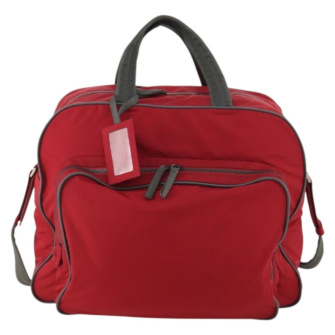 Red Nylon Prada Sport Line Boston Handbag for Women: Red Nylon Prada Sport Line Boston Handbag for Women This Prada Sport Line Boston Bag is crafted from durable red nylon and designed for women. It features a spacious interior and practical dimensions,