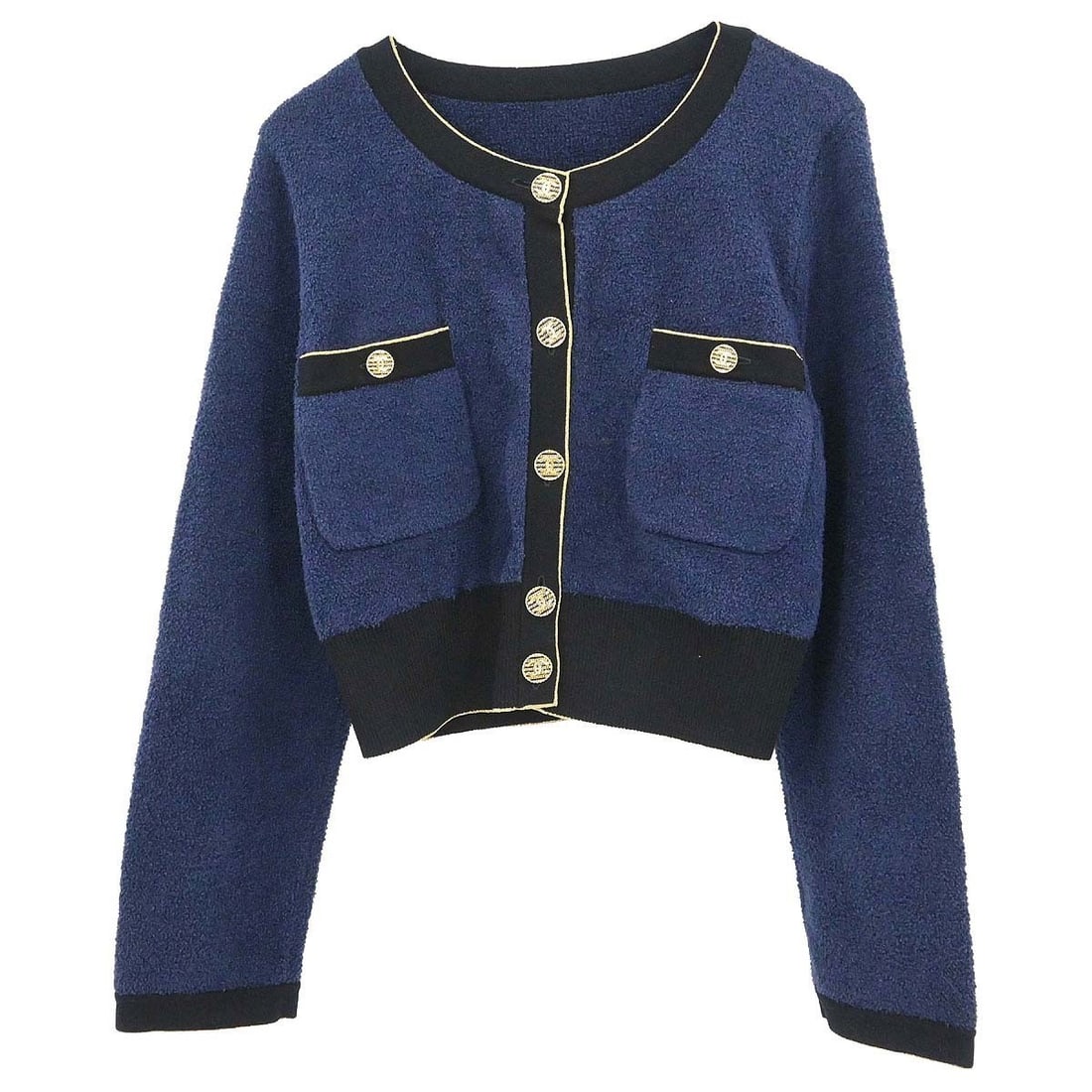 Chanel Navy Collarless Button Jacket Size 38 (1 of 15)