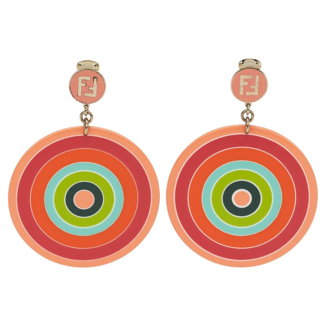Fendi Vintage Coral Green Large Dangle Clip Earrings 2000 (1 of 6)