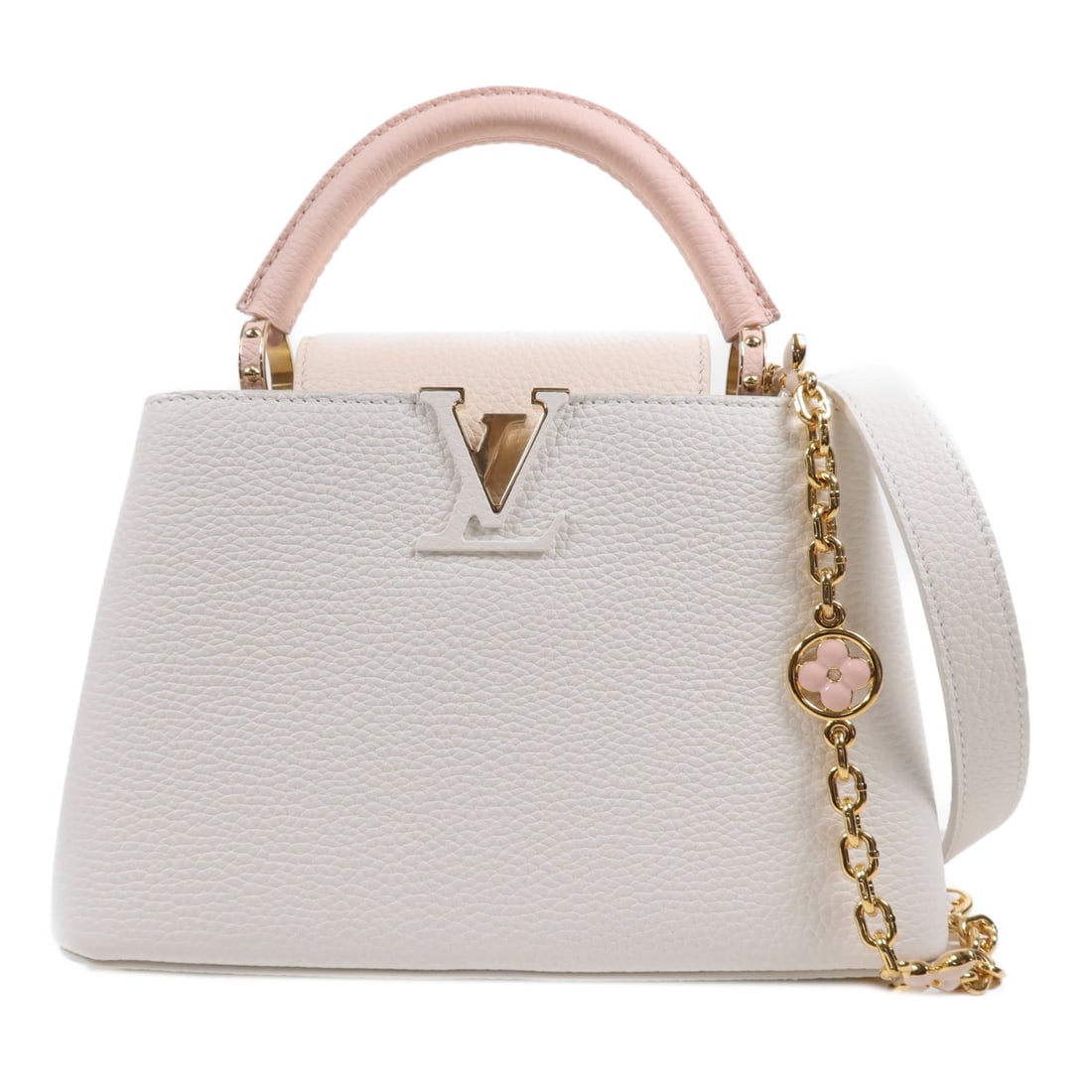 Louis Vuitton Capucines BB white calfskin 2way shoulder bag M11343: Louis Vuitton Capucines BB white calfskin 2way shoulder bag M11343 This Louis Vuitton Capucines BB 2-way bag features a sophisticated design crafted from white calfskin leather. It offers versatile st