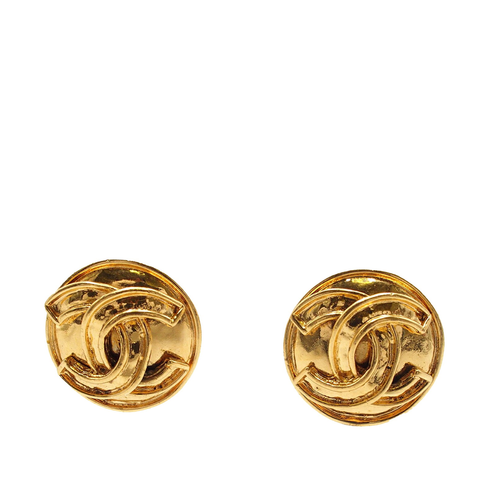Chanel CC round gold plated clip earrings (1 of 6)