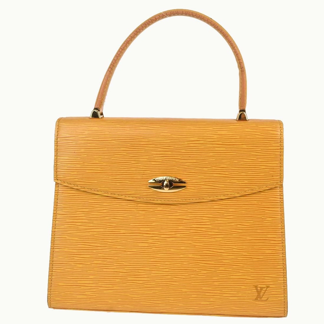 Louis Vuitton Malesherbes Epi Leather Yellow Top Handle Bag: Louis Vuitton Malesherbes Epi Leather Yellow Top Handle Bag This vintage Louis Vuitton Malesherbes handbag features a striking yellow Epi leather exterior with a signature logo accent and gold-tone bu