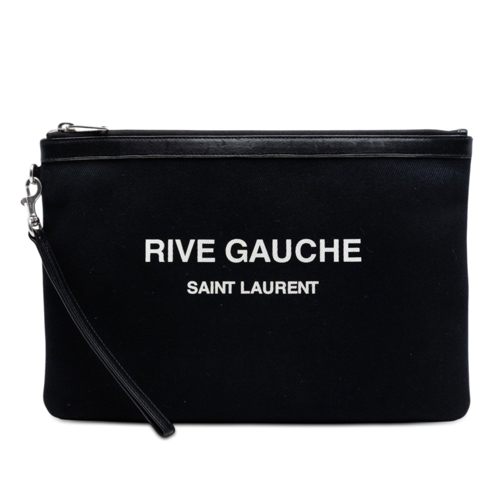 Saint Laurent Rive Gauche black canvas wristlet clutch (1 of 7)