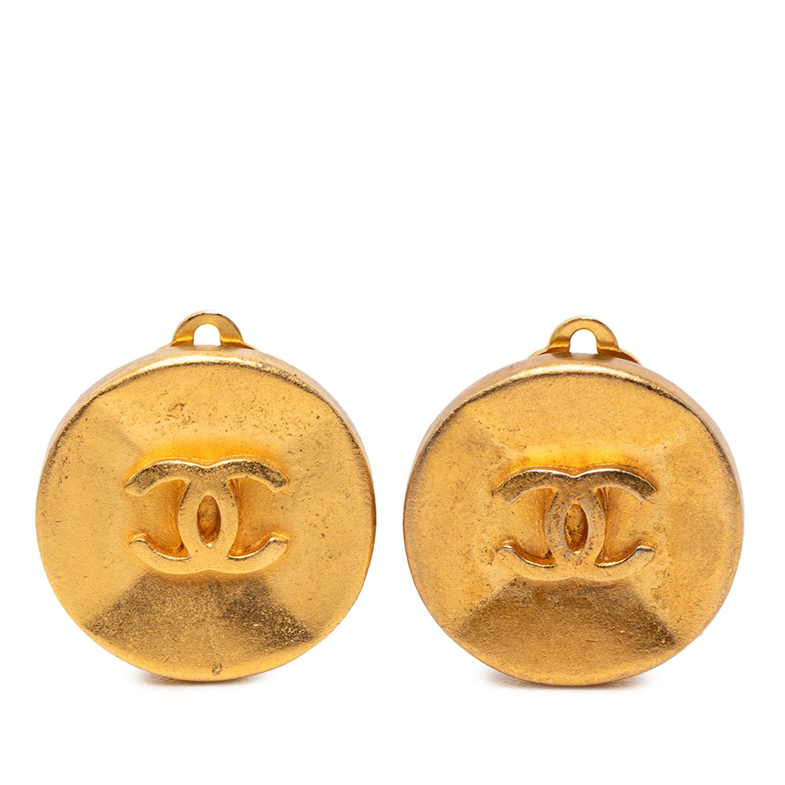 Chanel CC Logo Round Gold Plated Clip On Costume Earrings (1 of 3)