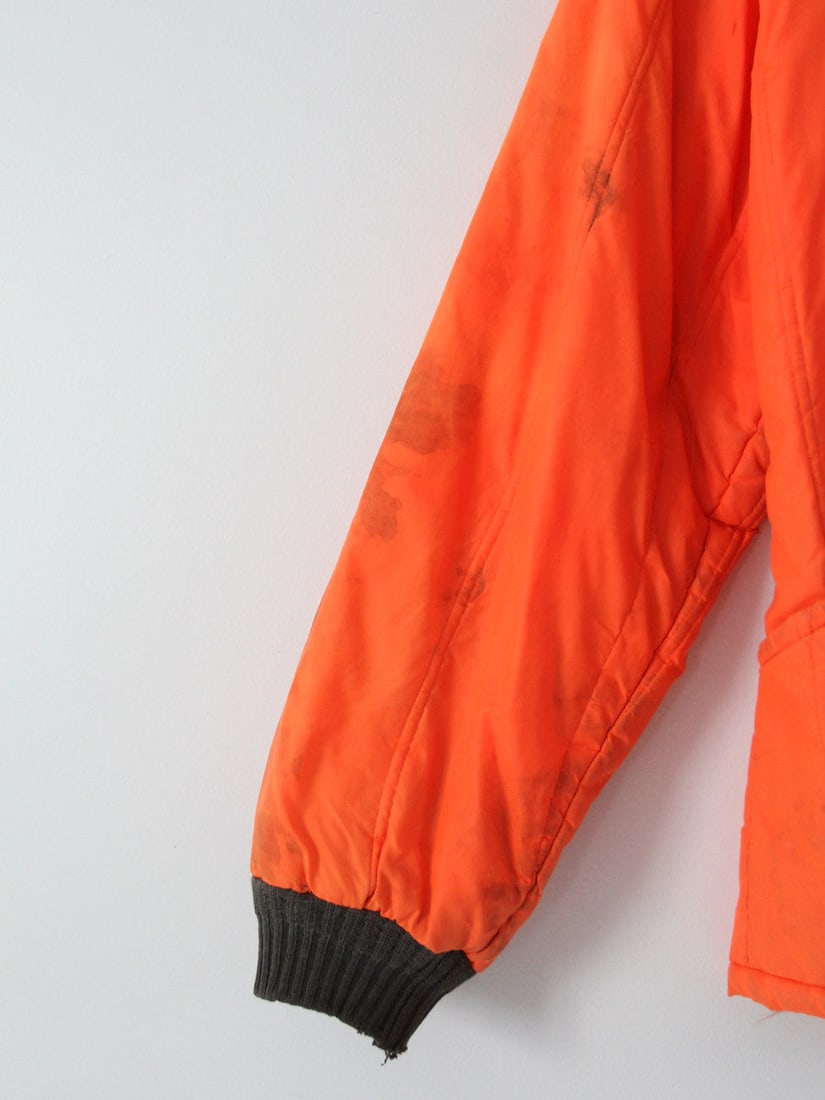 1970s Neon Orange Nylon Hunting Jacket with Olive Green Cuffs (1 of 3)