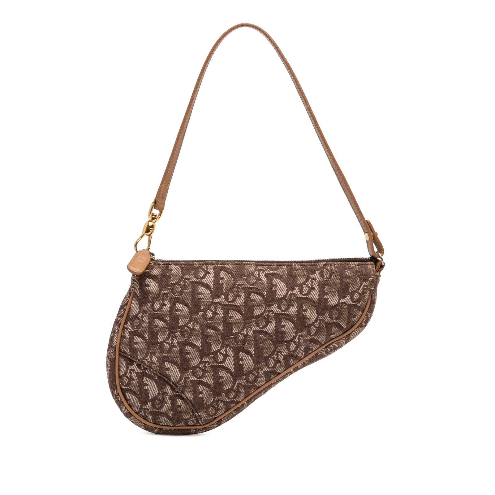 Dior Mini Saddle Pochette Canvas Brown Leather Trim (1 of 11)