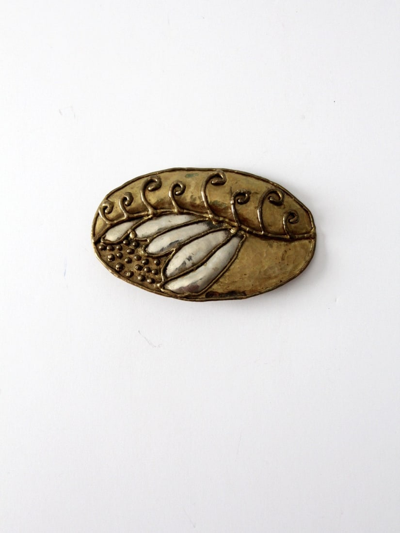 Vintage Modernist Brass Buckle Mixed Metal Oval Design (1 of 1)