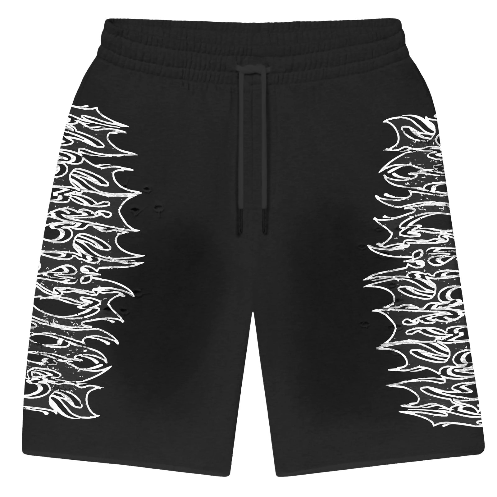 Lost Shdws Black Cotton Sweatshorts with Metal Font Print: Lost Shdws Black Cotton Sweatshorts with Metal Font Print These washed black sweatshorts are made from 100% cotton and feature a screenprinted LOSTSHDWS font in a metal style. The shorts include custo
