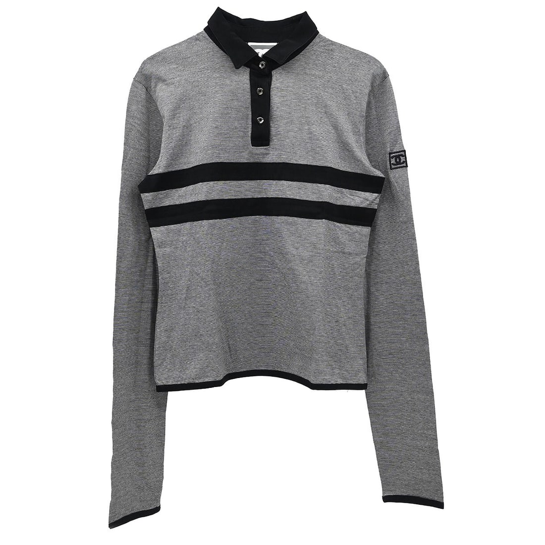 Chanel Sport Line Black Long Sleeve V-Neck Top 100% Cotton Size 42: Chanel Sport Line Black Long Sleeve V-Neck Top 100% Cotton Size 42 Elevate your casual wardrobe with this stylish Chanel Sport Line Long Sleeve Top. Featuring a flattering V-neckline and crafted from 