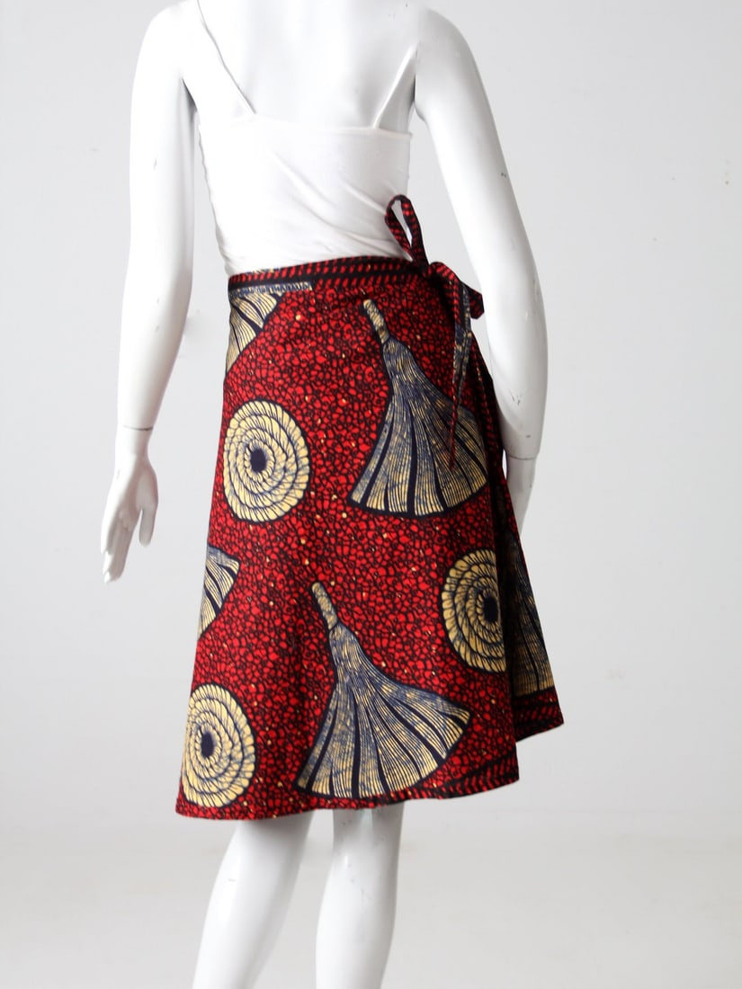 Nigerian Wax Print Wrap Skirt Vintage Red Geometric Cotton (1 of 6)