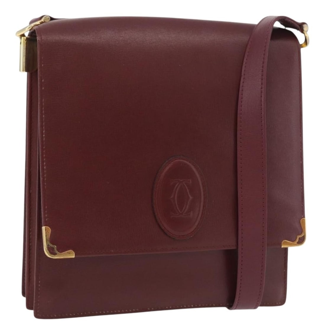 Cartier Must Line Bordeaux Leather Shoulder Bag Gold Tone (1 of 18)