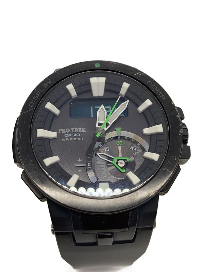 Casio Pro Trek Black Rubber Men's Wristwatch PRW-7000: Casio Pro Trek Black Rubber Men's Wristwatch PRW-7000 This Casio Protrek PRW-7000 men's wristwatch features a sleek black design with a durable rubber band. Sourced and made in Japan, it offers a robu