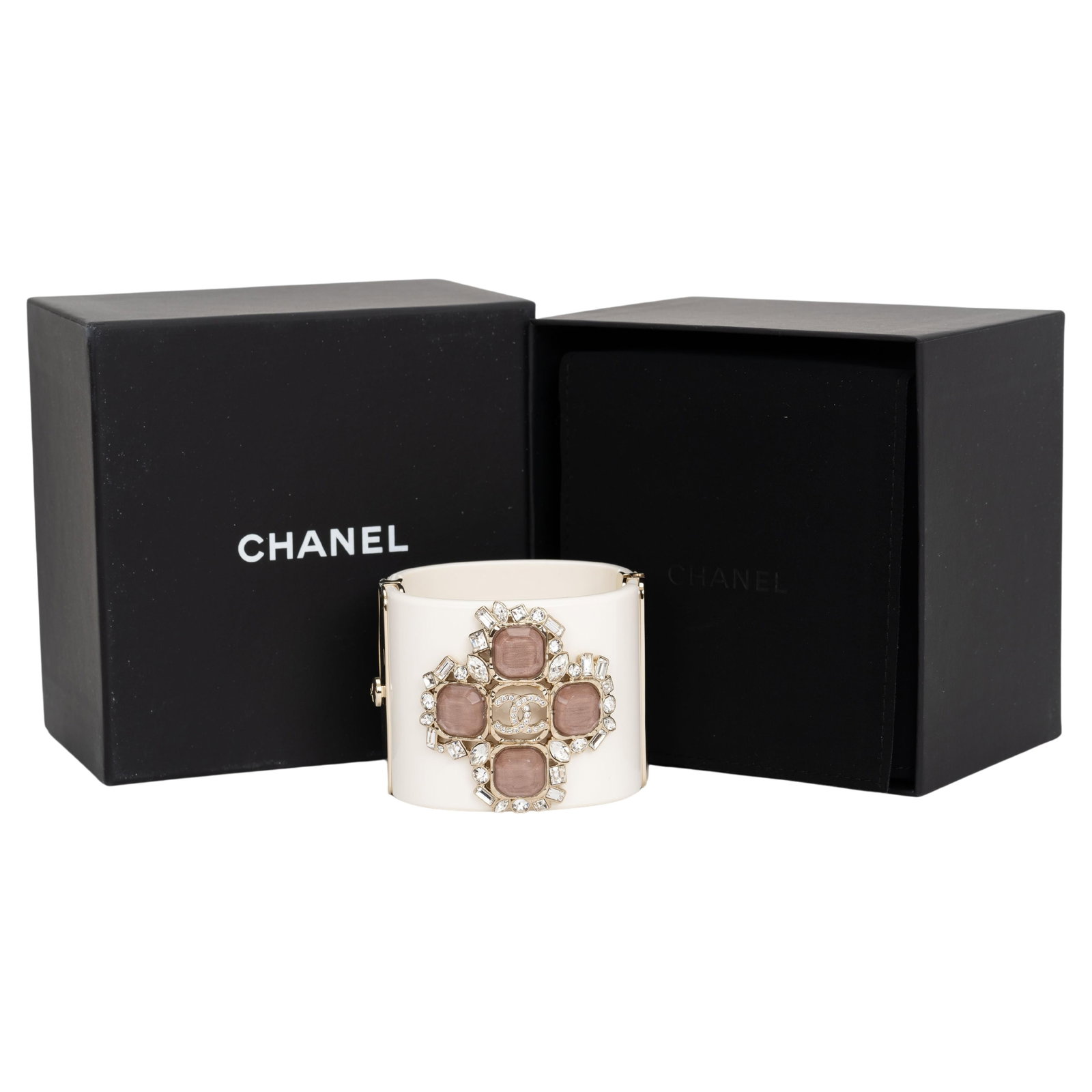 Chanel CC Resin Wide Cuff Bracelet Spring 2023 Cream Pink Gripoix (1 of 7)
