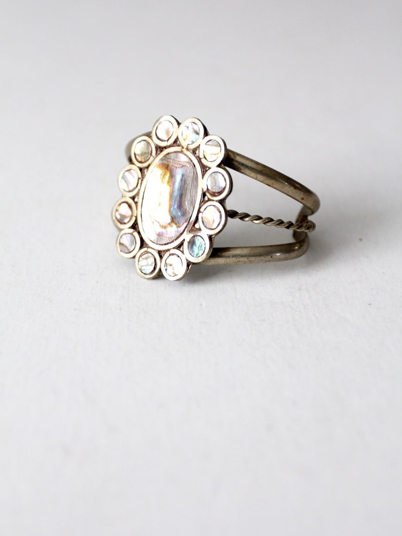 Vintage Abalone Shell Cuff Bracelet with Silver Tone Accent (1 of 2)