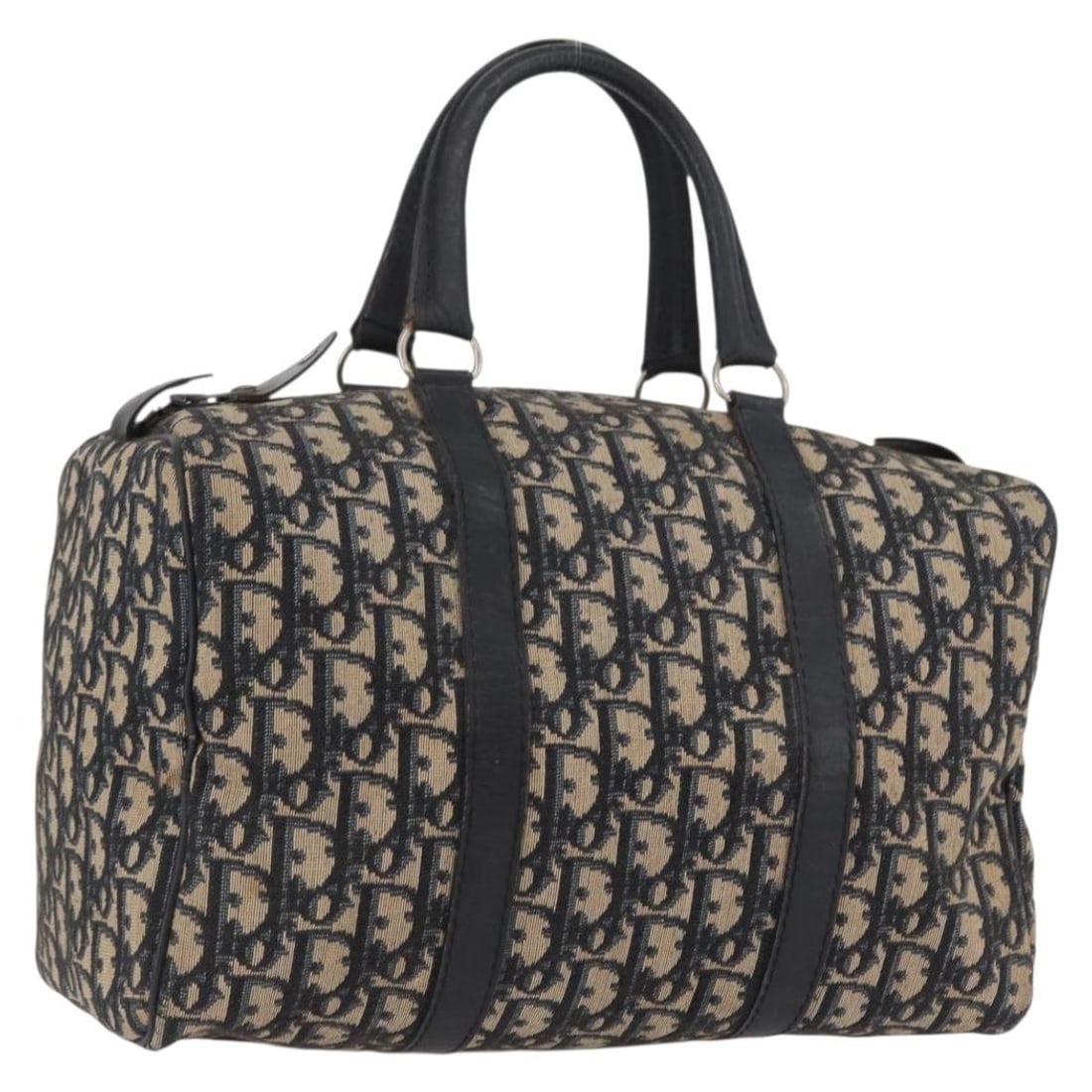 Christian Dior Trotter Navy Canvas Boston Bag: Christian Dior Trotter Navy Canvas Boston Bag This Christian Dior Vintage Trotter Boston Bag features the iconic canvas material in navy, complemented by leather trim and metal fittings. The bag shows