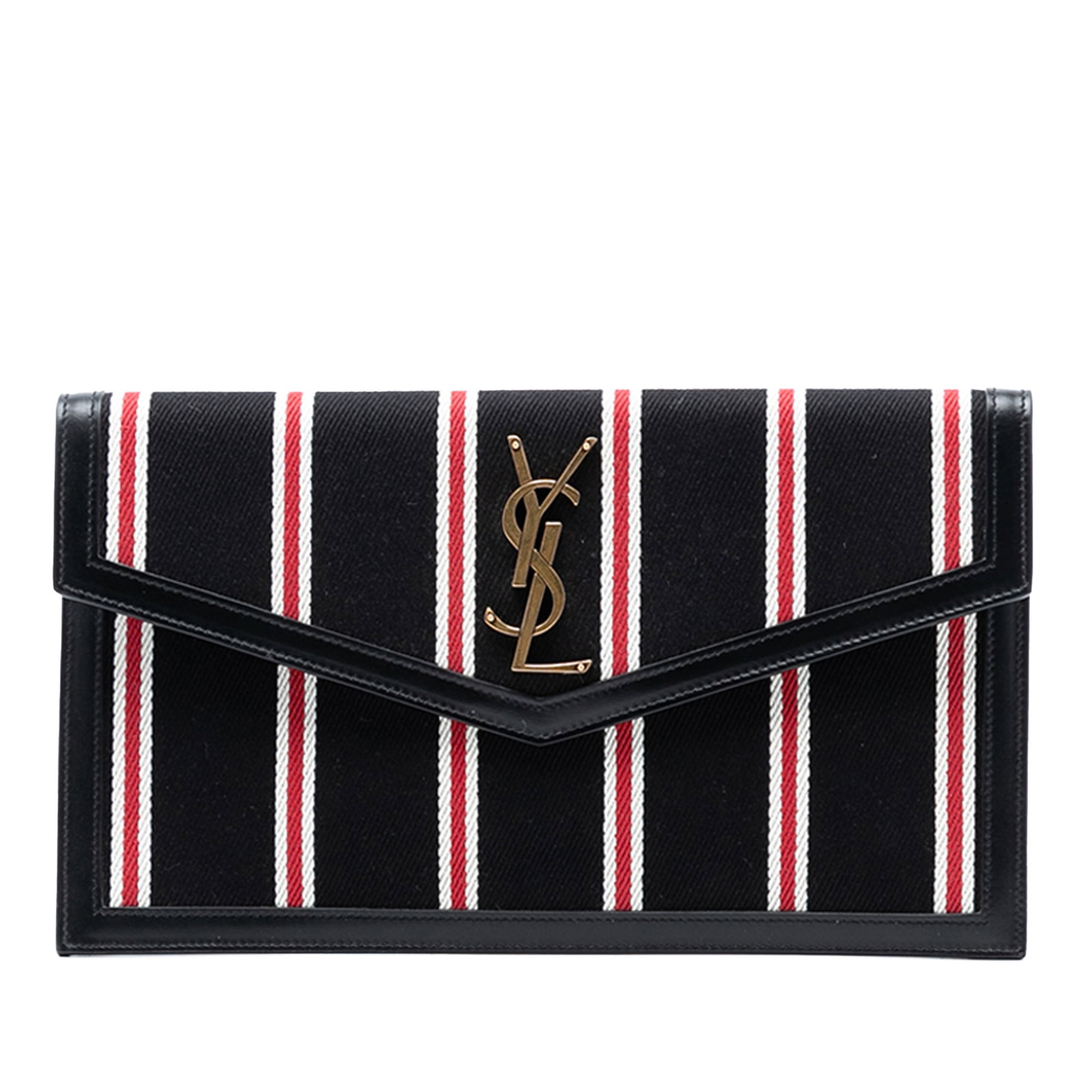 Striped Canvas Uptown Clutch Bag with Leather Trim by Saint Laurent (1 of 8)