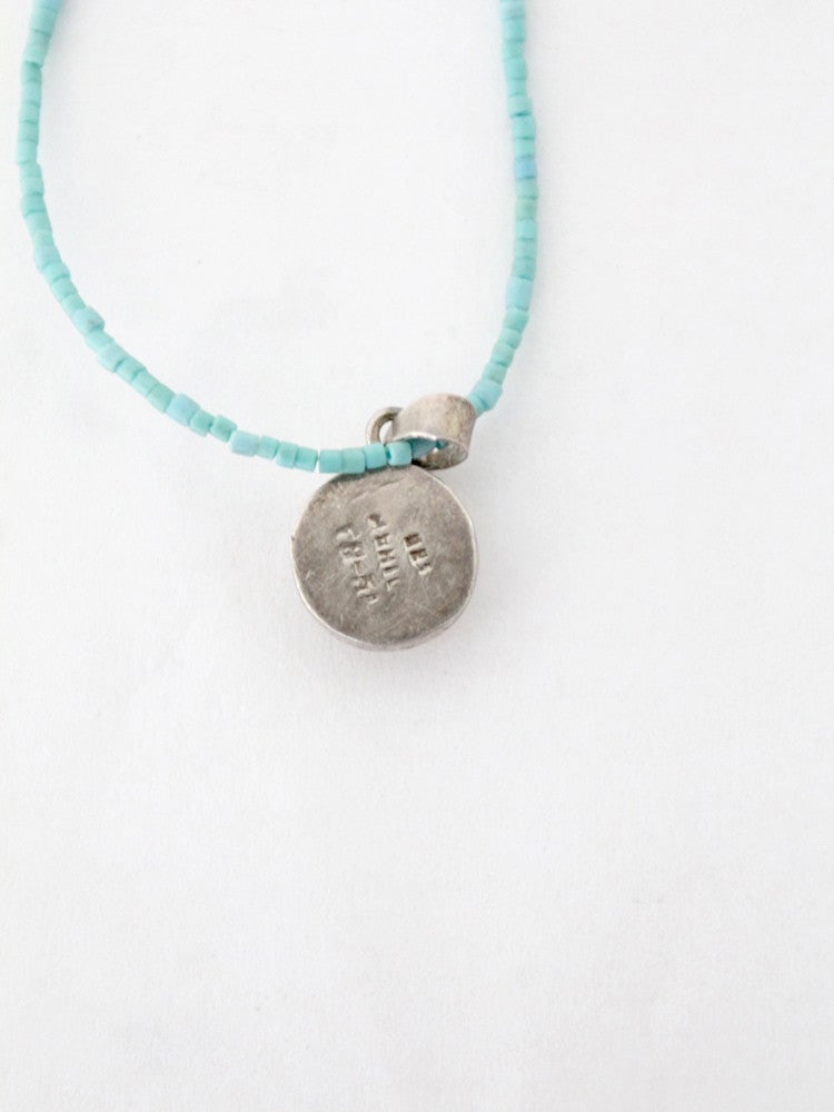 Vintage Real Flower Pendant Necklace with Turquoise Beads (1 of 2)