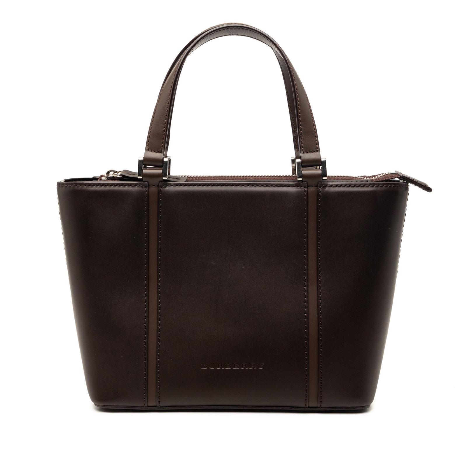 Burberry brown leather top zip handbag (1 of 6)