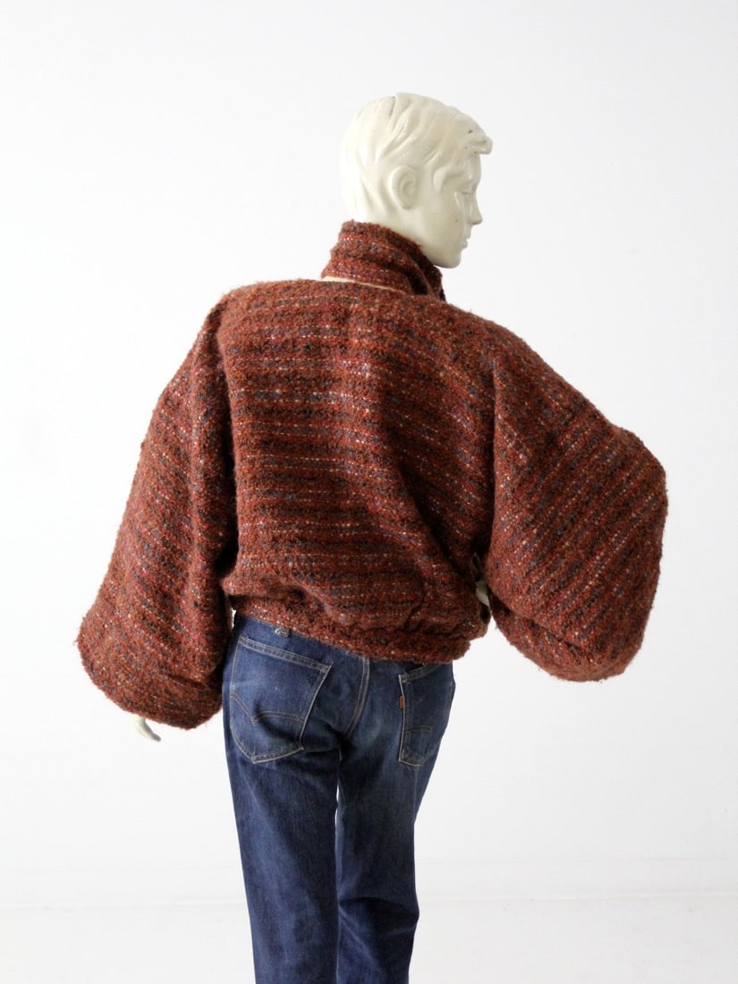 Vintage 80s Nikos Handwoven Rust Brown Jacket with Scarf (1 of 4)