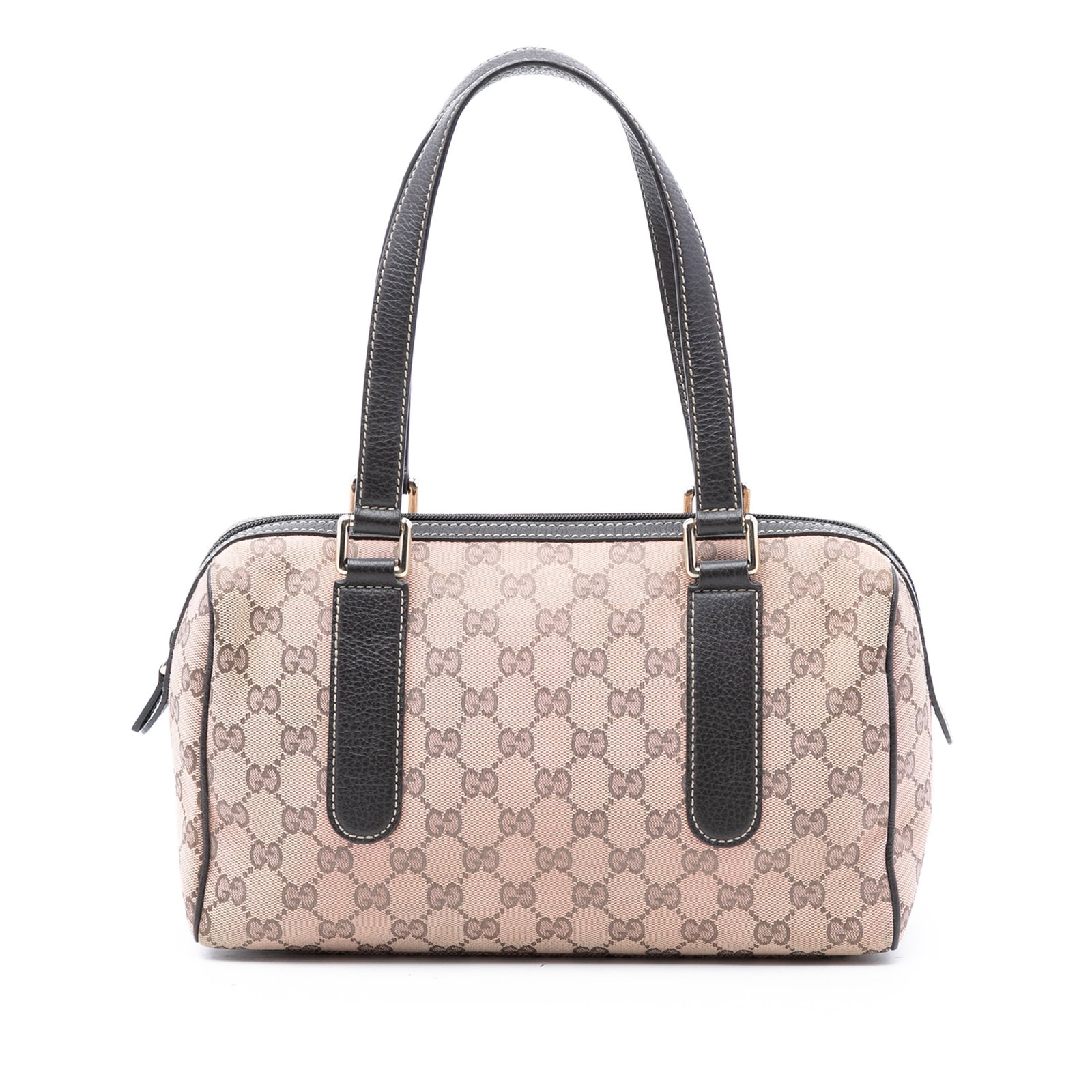 Gucci beige canvas handbag with leather trim Boston model (1 of 7)