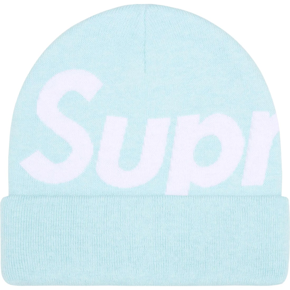 Light Blue Knit Beanie Featuring Supreme Oversized Embroidered Logo: Light Blue Knit Beanie Featuring Supreme Oversized Embroidered Logo This Supreme Big Logo Light Blue Beanie features a soft, durable knit construction with the brand's oversized embroidered logo on th