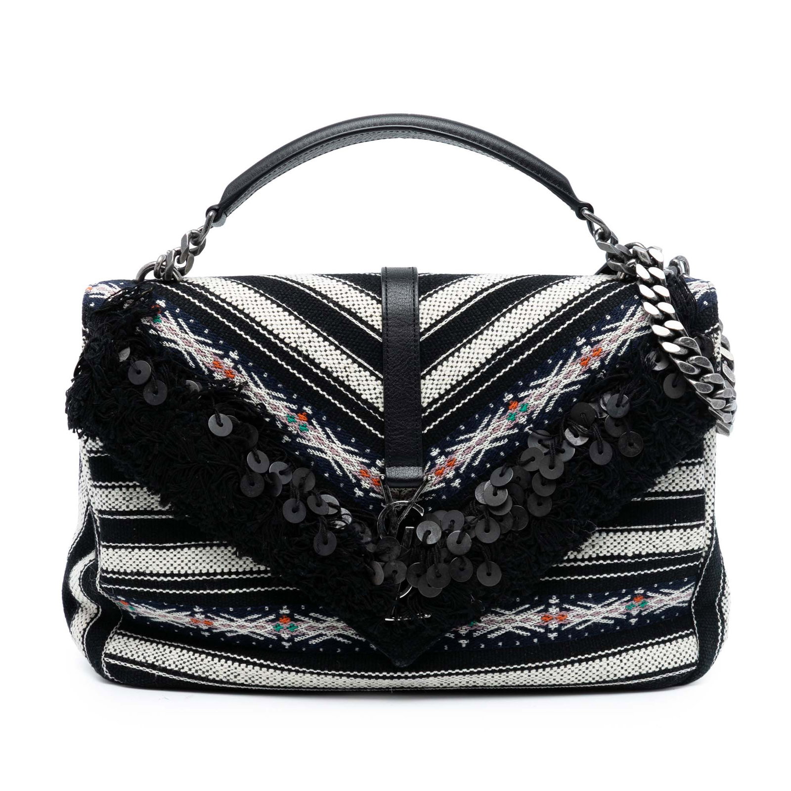 Saint Laurent Chevron Berber Monogram Wool College Satchel with Fringe (1 of 7)