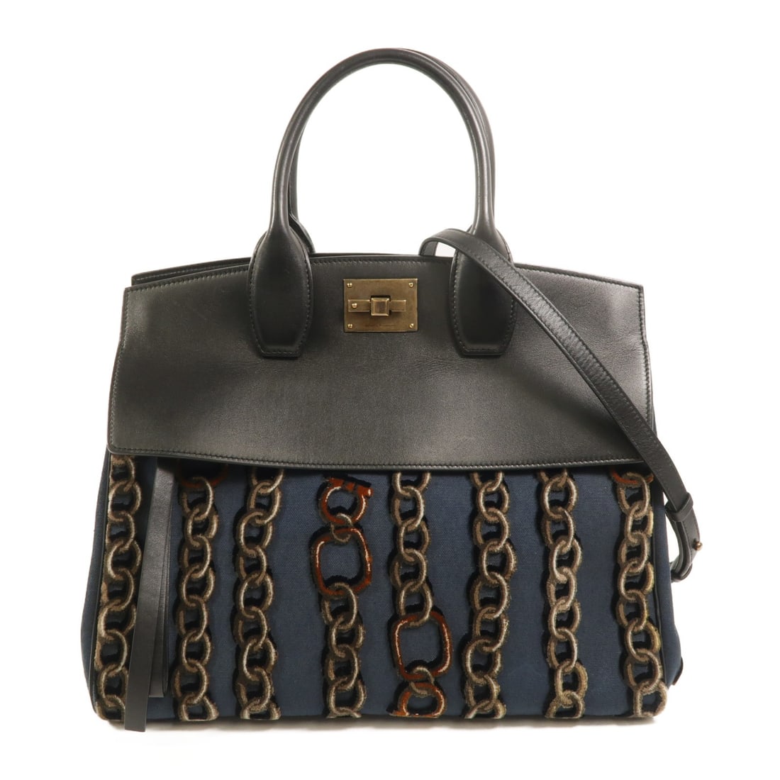 Salvatore Ferragamo Studio calfskin canvas 2 way shoulder bag GHW (1 of 17)