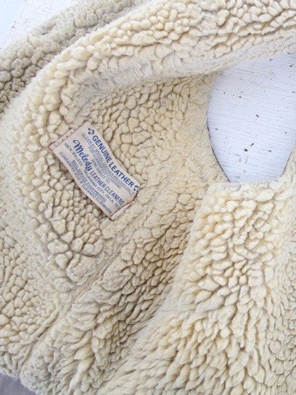 1970s Pioneer Wear Men's Shearling Leather Vest Snap Closure (1 of 5)