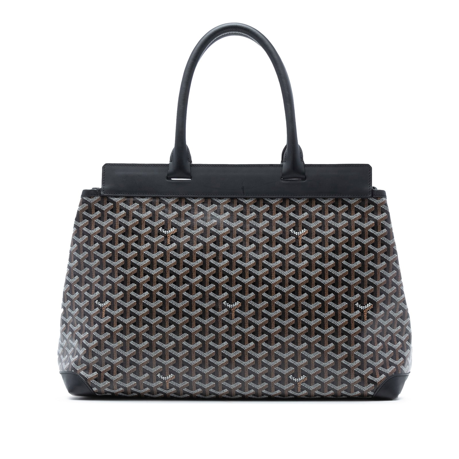 Goyard Bellechasse MM Tote Black Canvas with Leather Trim: Goyard Bellechasse MM Tote Black Canvas with Leather Trim The Bellechasse MM features a coated canvas body with leather trim, rolled leather straps, an open top, and an interior slip pocket. The