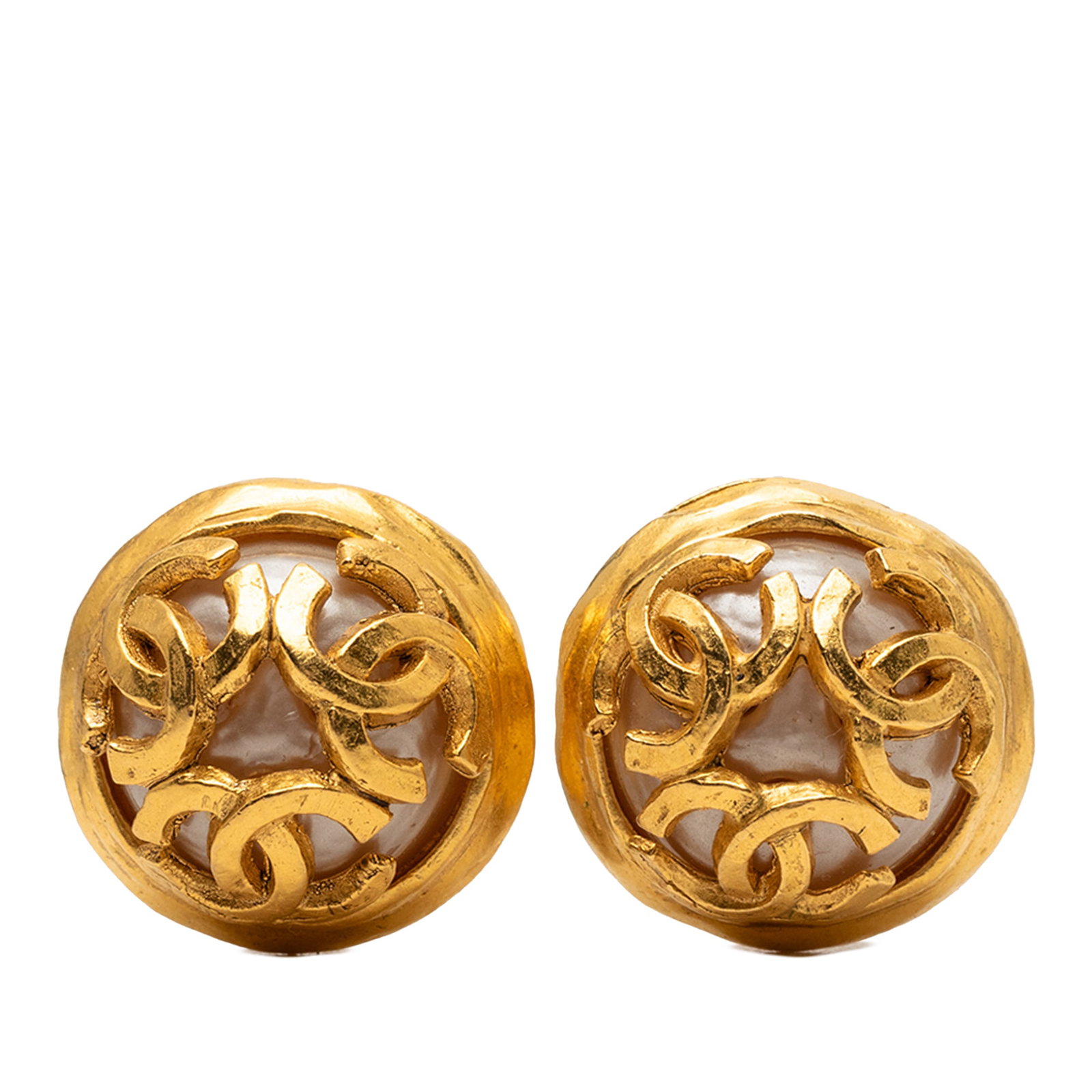 Chanel CC faux pearl gold plated clip on earrings (1 of 3)