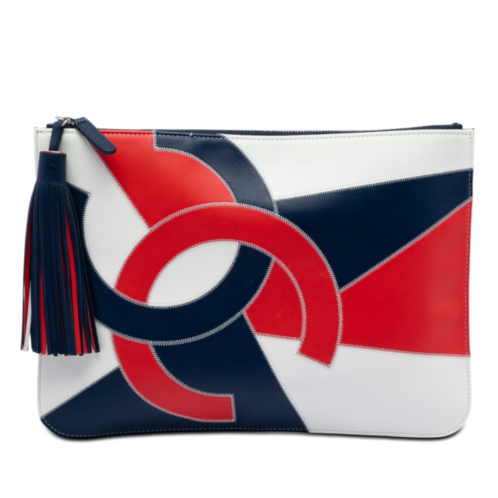 Chanel Red Lambskin Patchwork Tassel Zip Clutch (1 of 8)