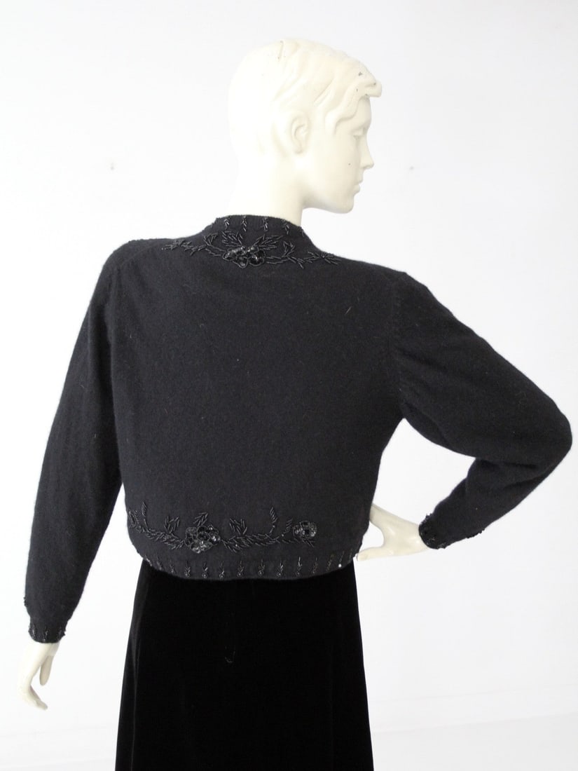 Vintage Black Beaded Cardigan Sweater Lambswool Angora (1 of 6)