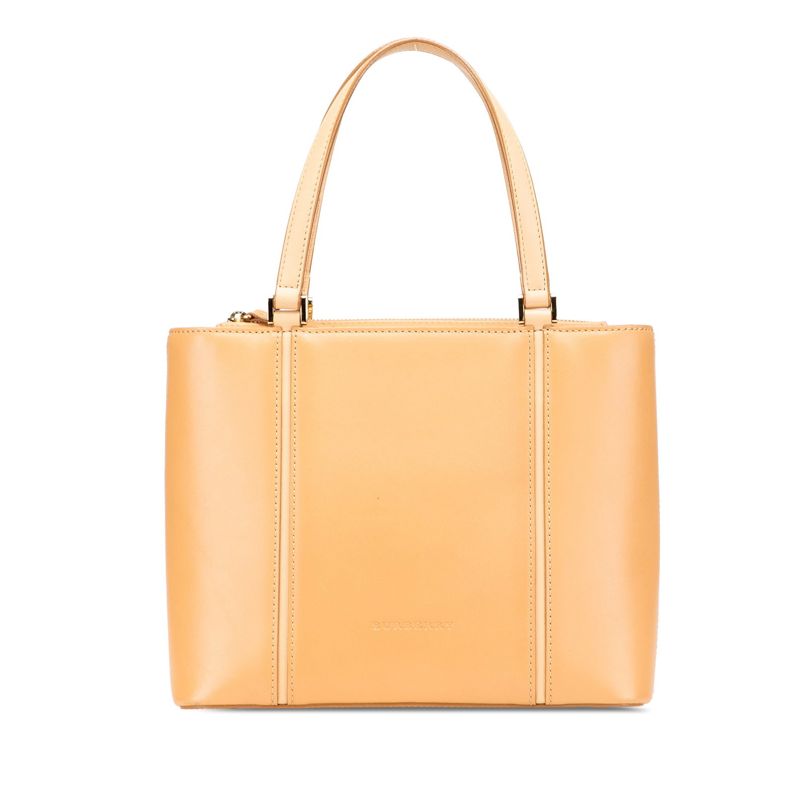 Burberry Brown Leather Tote Bag with Zip Closure: Burberry Brown Leather Tote Bag with Zip Closure This Burberry Leather Tote is a sophisticated accessory crafted from high-quality leather. It features a spacious interior with a top zip closure, flat