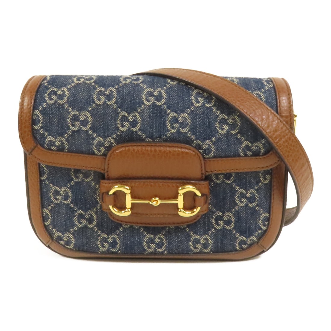 Gucci Horsebit 1955 denim blue small shoulder bag: Gucci Horsebit 1955 denim blue small shoulder bag This GUCCI GG Horsebit 1955 Small Shoulder Bag features a classic blue denim exterior and is designed with a compact silhouette. The bag is crafted in