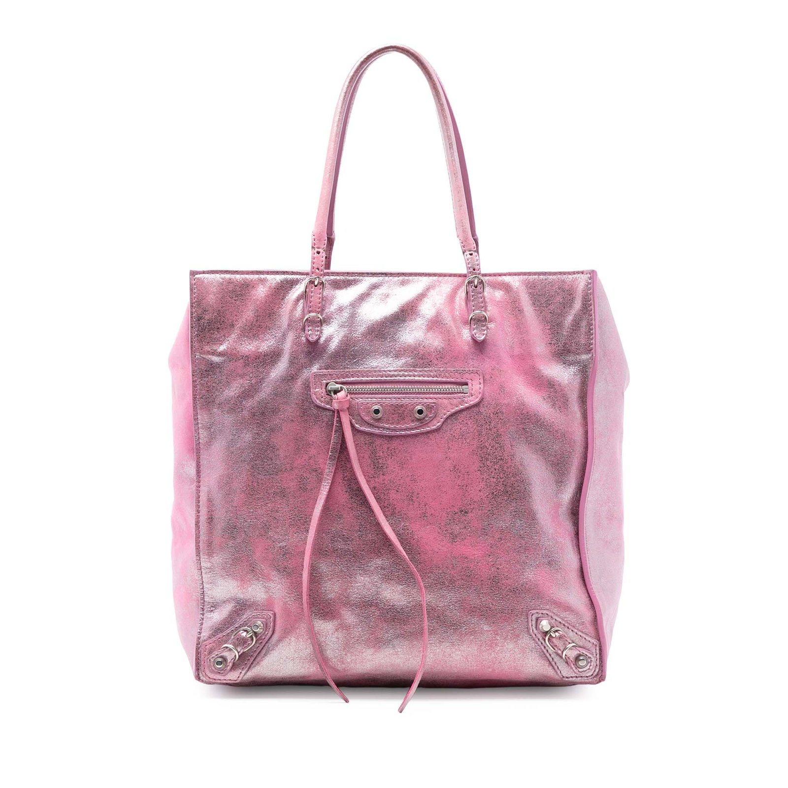 Pink Metallic Leather Balenciaga Papier A5 Tote Bag with Front Zip Pocket (1 of 8)