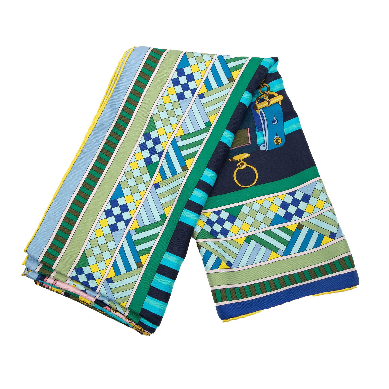 Hermes Colliers de Chiens blue silk shawl: Hermes Colliers de Chiens blue silk shawl This Hermes shawl showcases the Colliers de Chiens print on luxurious 100% silk. Featuring a blue colorway, this accessory is crafted in France and offers a g