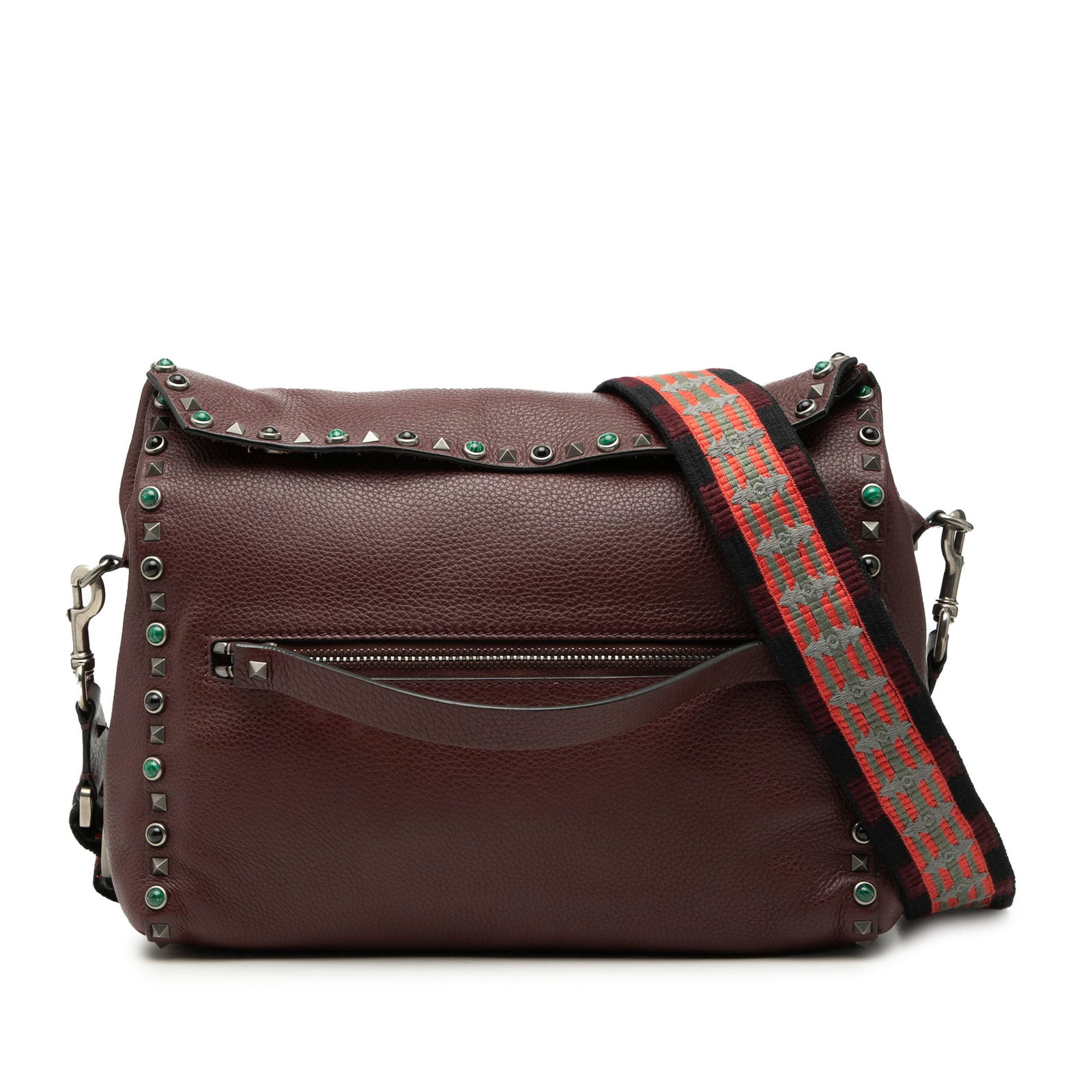 Valentino Rockstud Leather Brown Crossbody Bag: Valentino Rockstud Leather Brown Crossbody Bag This Valentino Leather Rolling Rockstud Crossbody features a brown leather body with stud embellishments, an adjustable flat strap, a top flap with snap 
