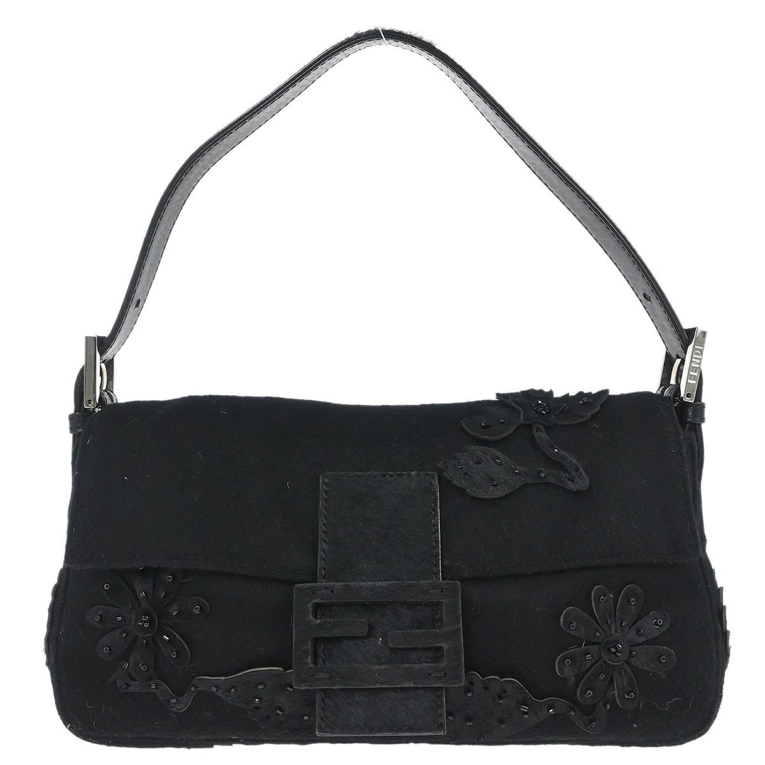 Fendi Baguette Black Felt Shoulder Bag with Silver Hardware (1 of 10)