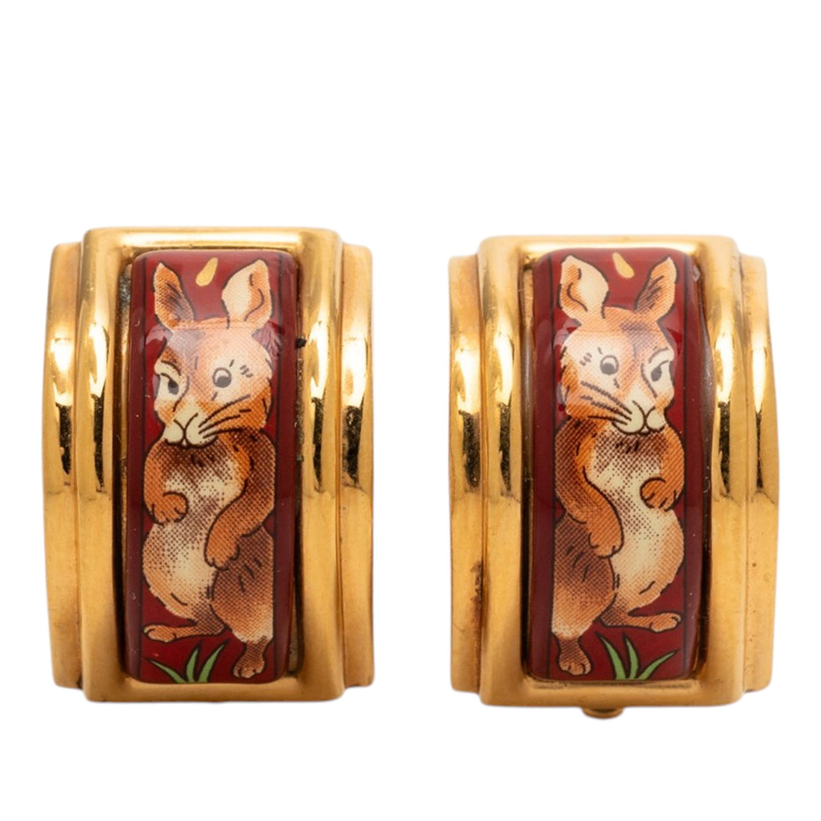 Hermes rabbit print enamel clip-on earrings (1 of 3)
