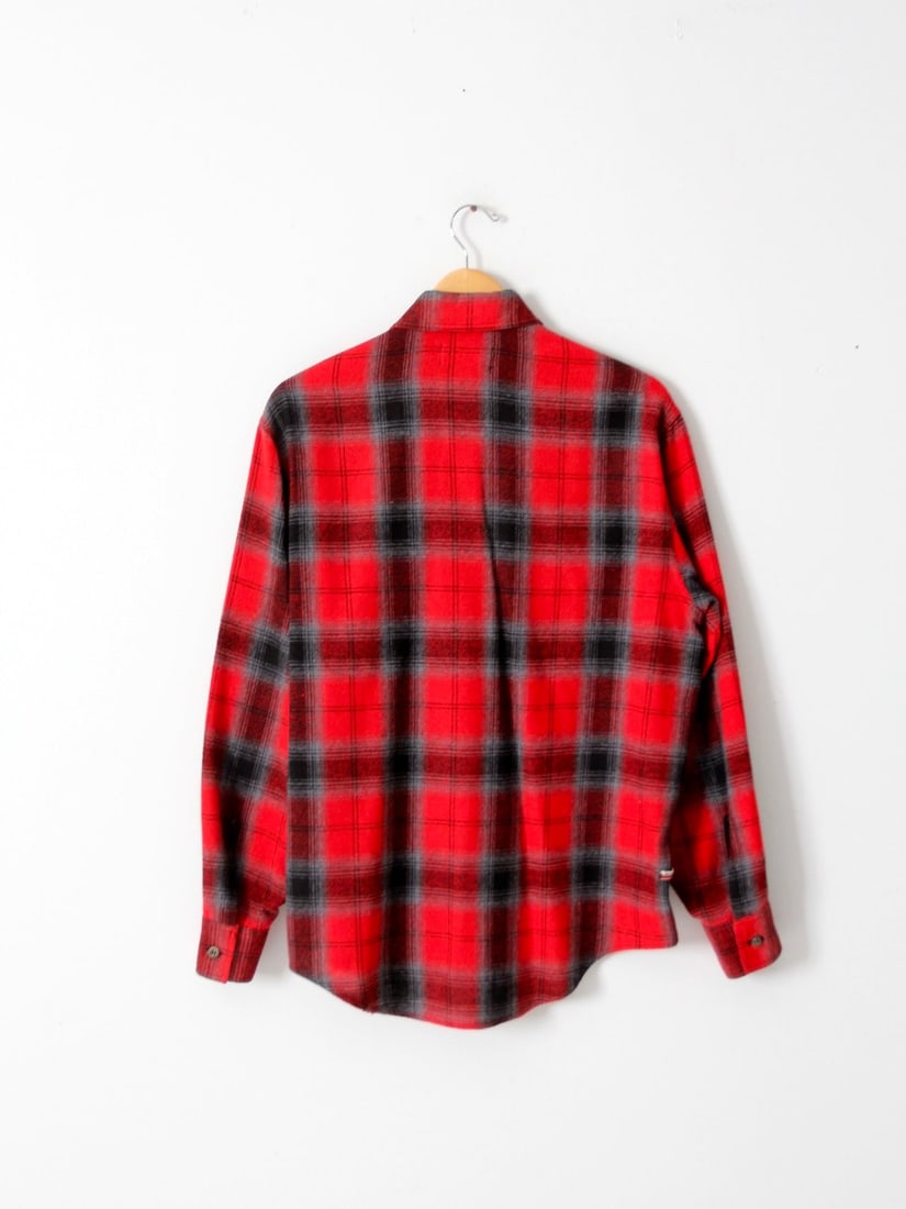 Vintage Italian Wool Blend Plaid Shirt Red Gray Classic Style (1 of 2)