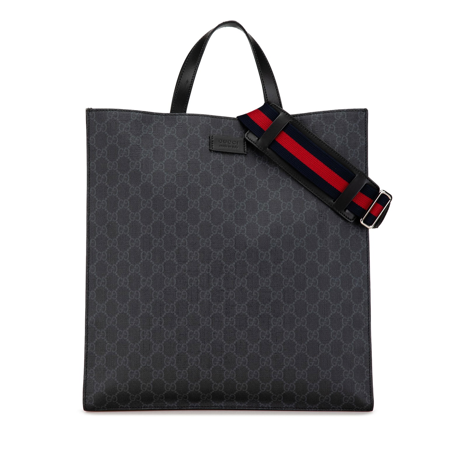 Gucci GG Supreme black canvas tote with web strap (1 of 8)
