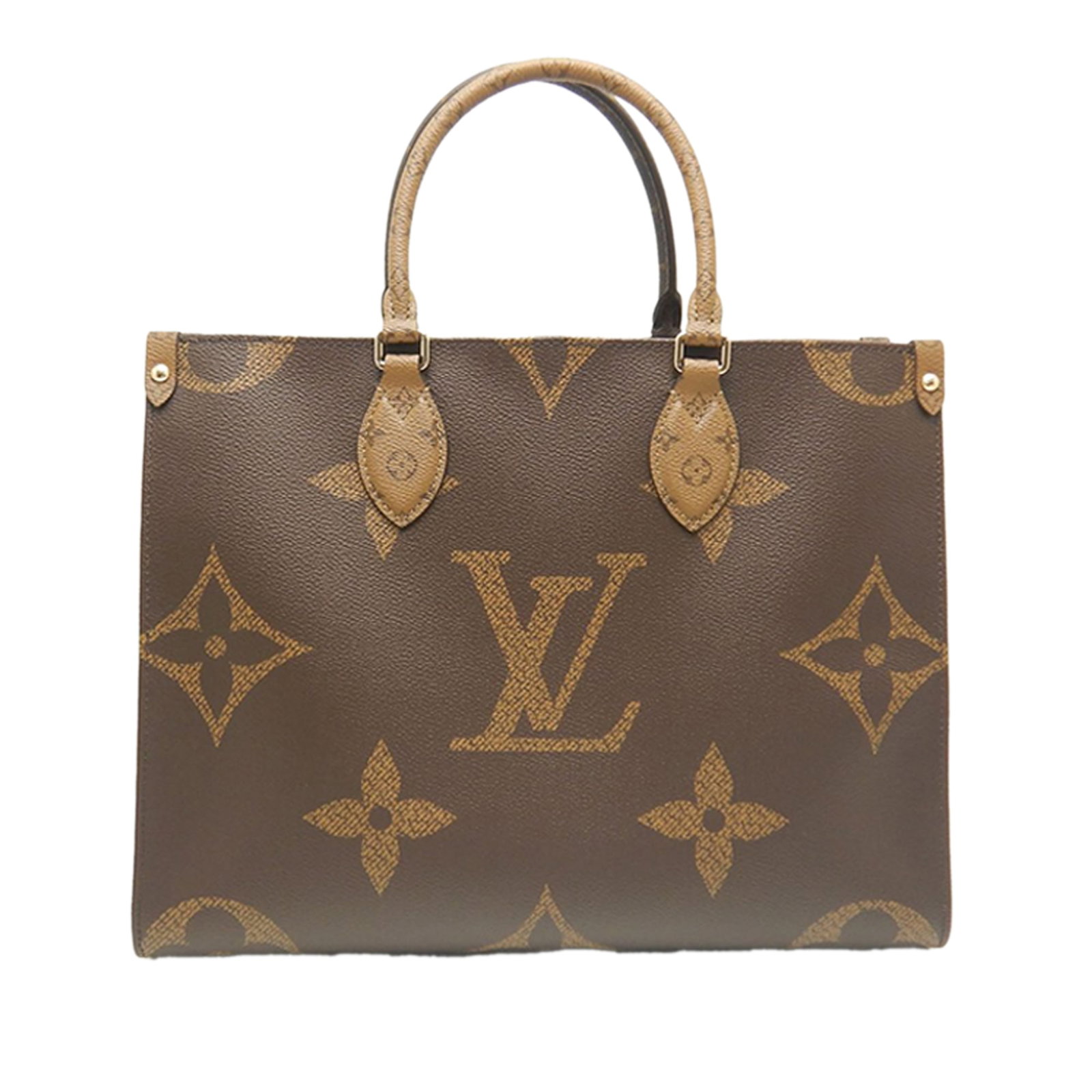 Louis Vuitton OnTheGo MM Reverse Giant Monogram Tote Bag: Louis Vuitton OnTheGo MM Reverse Giant Monogram Tote Bag This Louis Vuitton Monogram Reverse Giant OnTheGo MM features a monogram canvas body with rolled leather handles and flat leather straps. The b