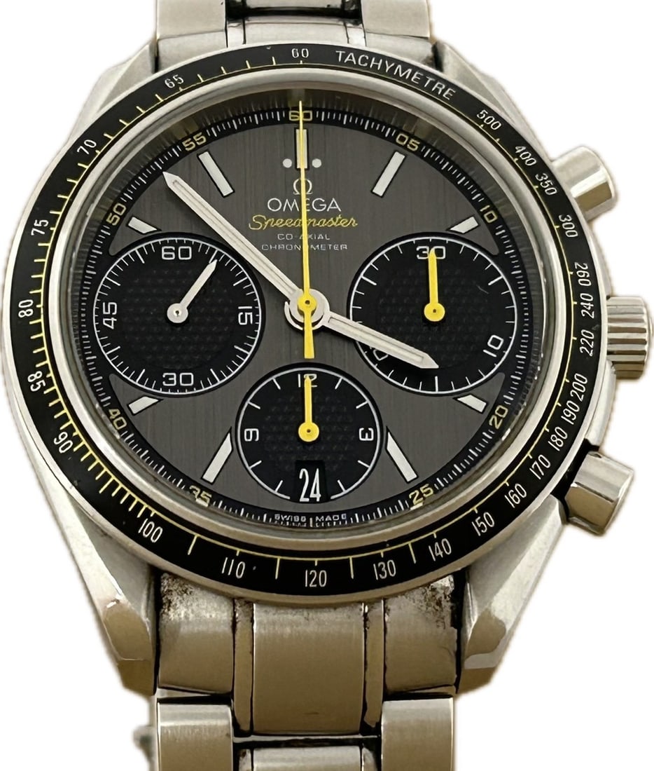 OMEGA Speedmaster Racing Co Axial 326.30.40.50.06.001 Men's Automatic Watch: OMEGA Speedmaster Racing Co Axial 326.30.40.50.06.001 Men's Automatic Watch This OMEGA Speedmaster Racing Co-Axial wristwatch for men features a stainless steel case and band, with a gray and silver d