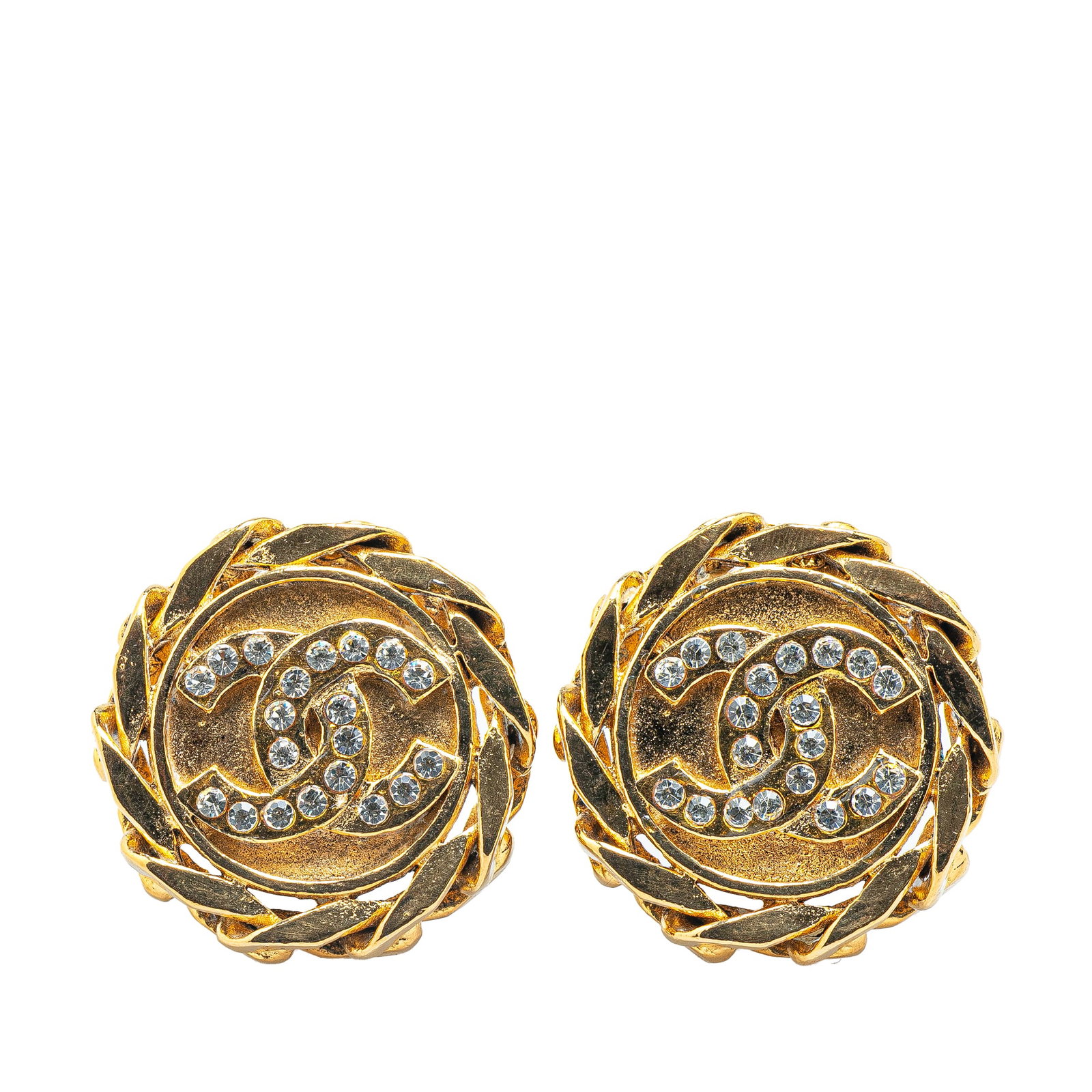 Chanel CC rhinestone clip earrings gold plated (1 of 4)
