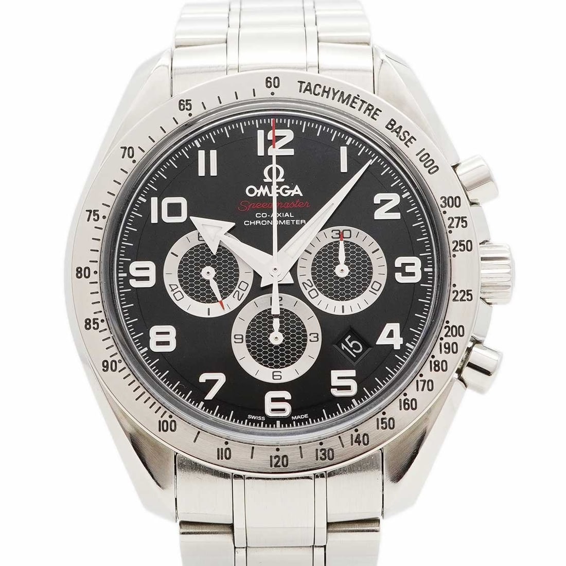 OMEGA Speedmaster Black Dial Men's Wristwatch 321.10.44.50.01.001: OMEGA Speedmaster Black Dial Men's Wristwatch 321.10.44.50.01.001 This is an OMEGA Speedmaster men's wristwatch featuring a black dial. The watch is Swiss-made and is offered in pre-owned condition, r
