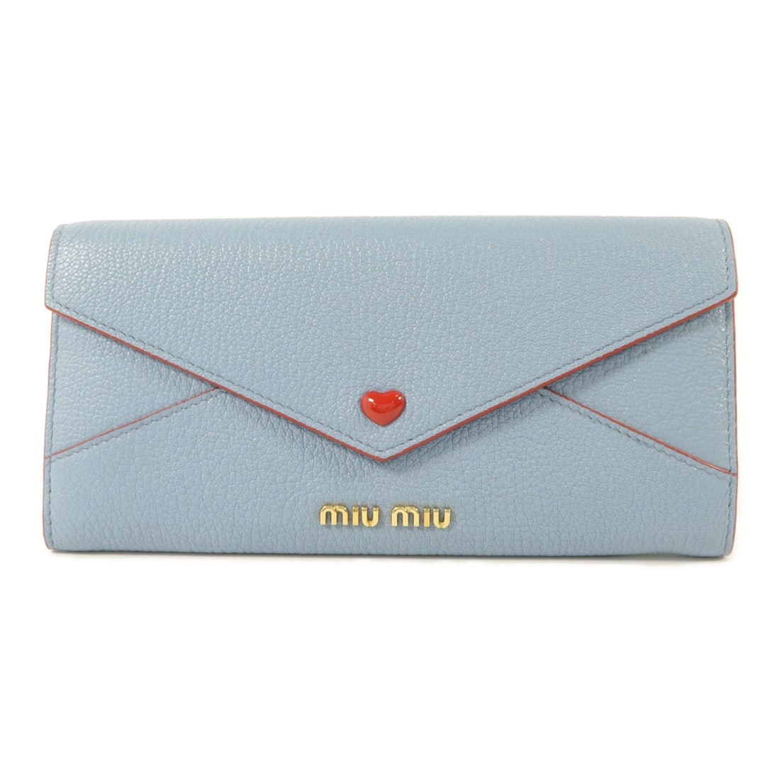 Miu Miu GHW Blue Calfskin Bifold Purse: Miu Miu GHW Blue Calfskin Bifold Purse This Miu Miu long wallet features a bifold design crafted from high-quality calfskin leather in a striking blue color with red accents. Designed for women, it of