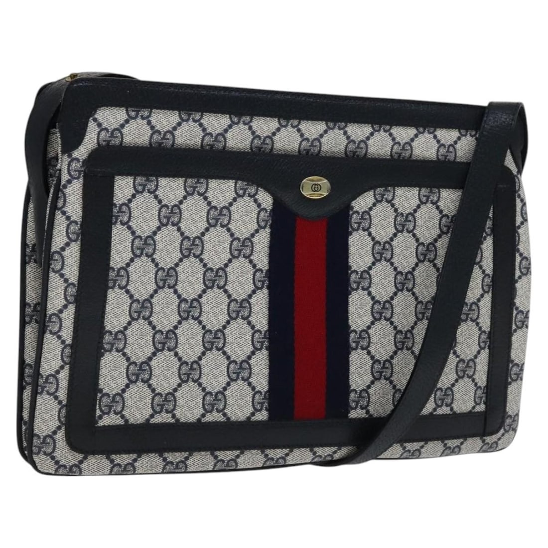 Gucci GG Supreme Sherry Line Navy Red PVC Leather Shoulder Bag 41 02 013: Gucci GG Supreme Sherry Line Navy Red PVC Leather Shoulder Bag 41 02 013 This GUCCI GG Supreme Sherry Line shoulder bag features a navy and red color scheme crafted from PVC leather and GG canvas. Des