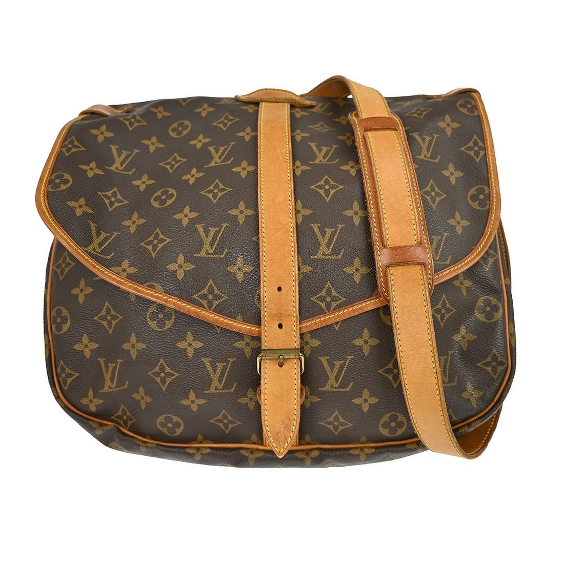 Louis Vuitton Saumur 35 Monogram Crossbody Bag M42254: Louis Vuitton Saumur 35 Monogram Crossbody Bag M42254 This is a vintage Louis Vuitton Saumur 35 messenger shoulder bag, crafted from the iconic monogram canvas leather with brown leather trim. The bag