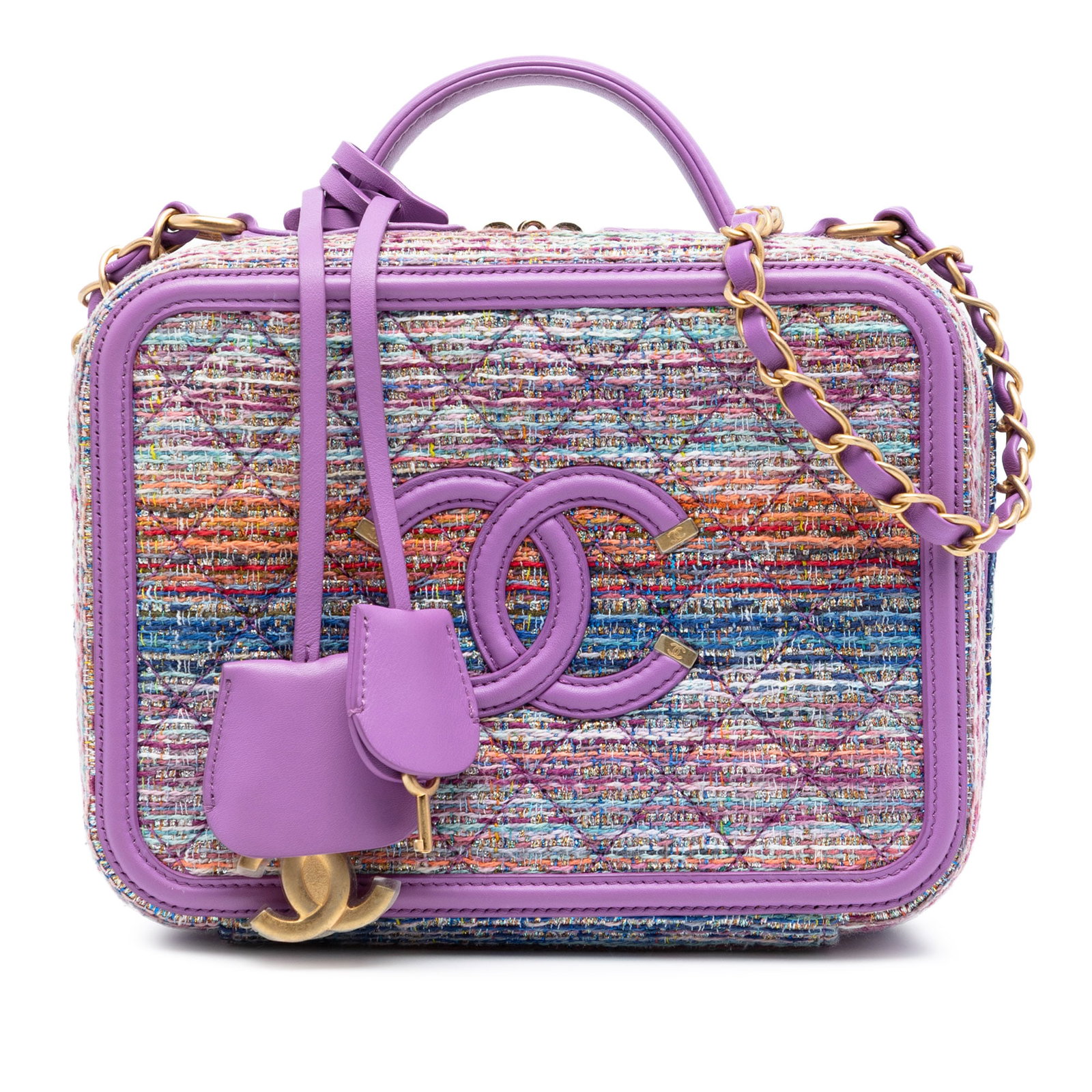 Chanel purple tweed vanity bag with chain strap (1 of 8)