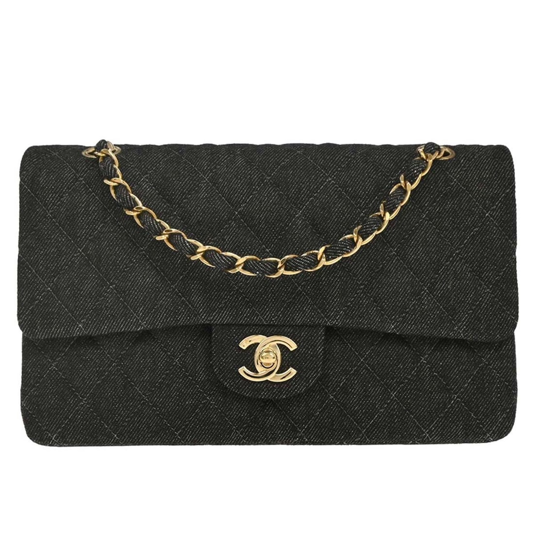 Chanel Black Denim Classic Double Flap Medium Shoulder Bag (1 of 10)